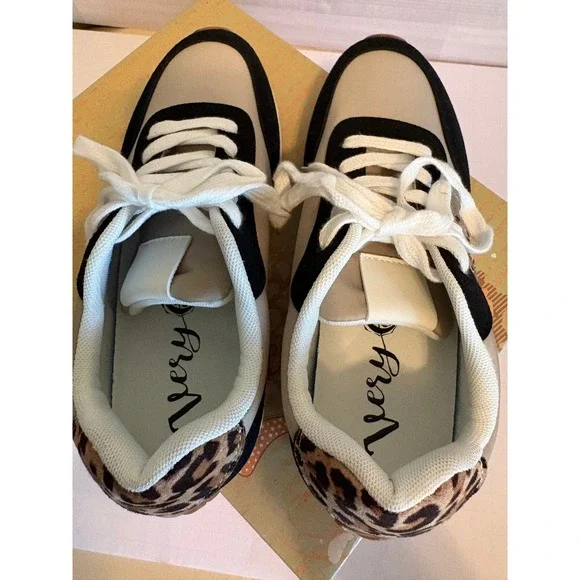 Very G Women Sneakers Joel Size 7.5 Black Leopard Tan Lace Up Fashion Shoes NEW - Picture 7 of 13